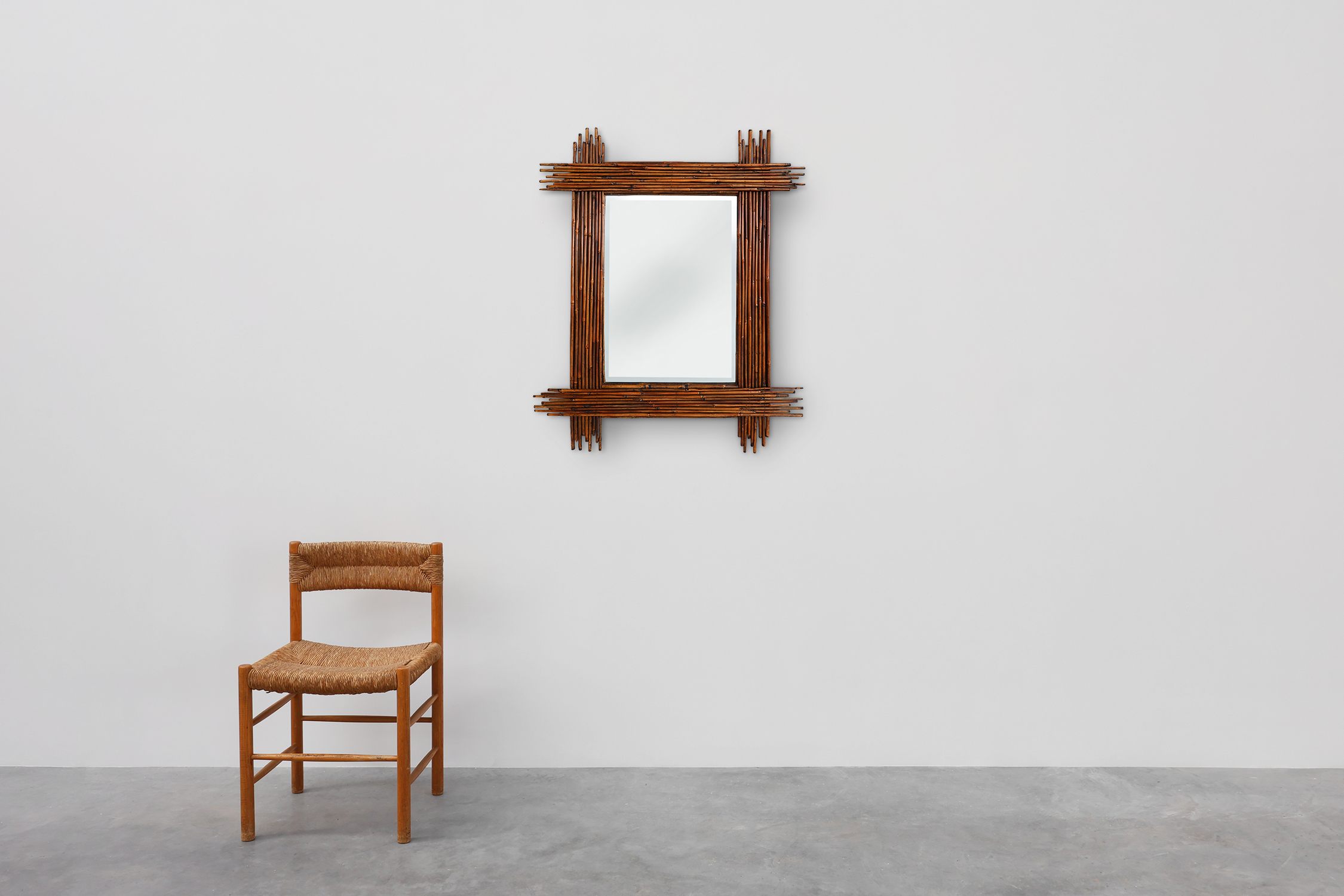  Large Vintage bamboo mirror with beveled mirror, France 1960sthumbnail
